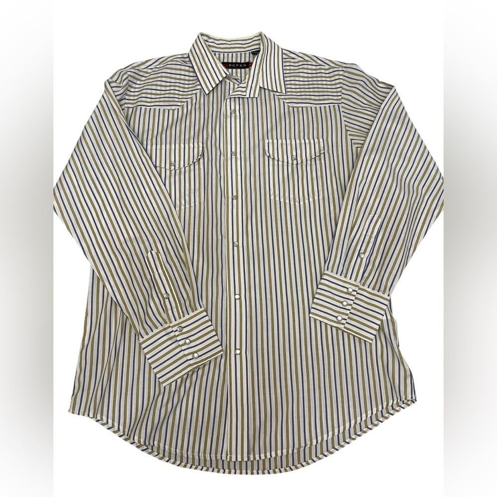Roper Peral Snap Button Stripped Long Sleeve Western Cowboy Shirt mens size L